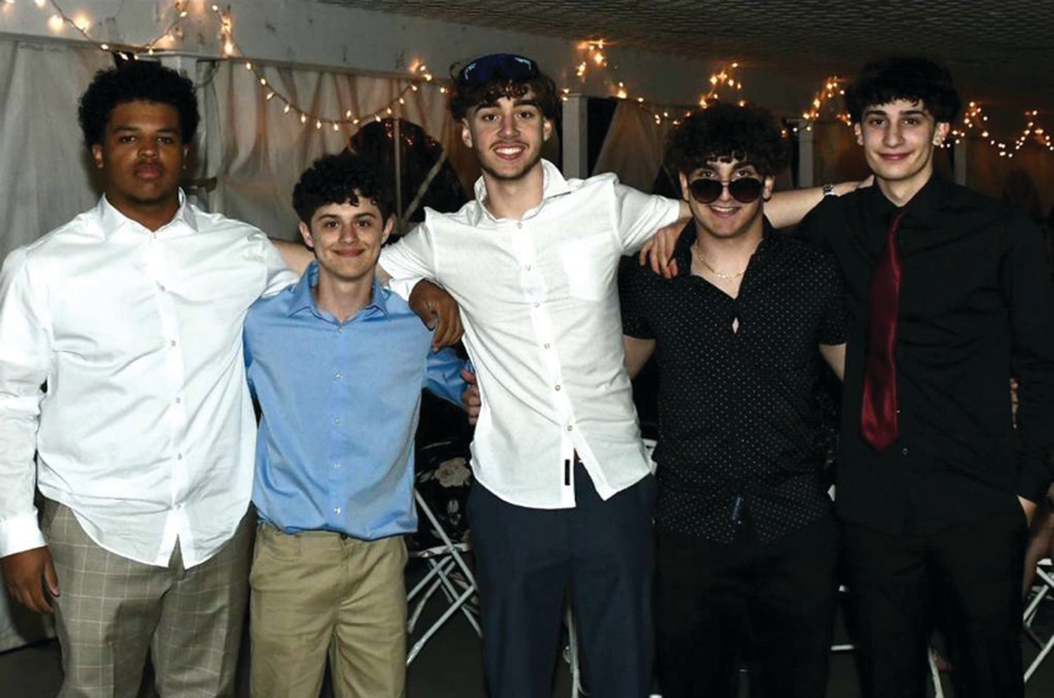 KING ME: The Semi King Court posing for a photo together. From left to right, Armani Arias, Kevin Biscelli, Jacob Carr, Steven Finegan and James Pastore.